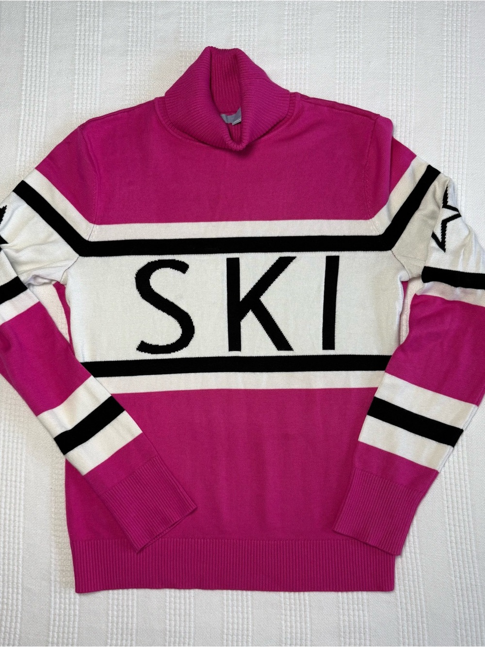 Antonio Melani SKI Intarsia Knit Colorblock Turtleneck Sweater in Hot Pink M